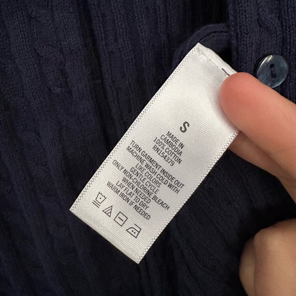 Navy Cable-Knit Button Cardigan Sweater - Picture 3 of 4